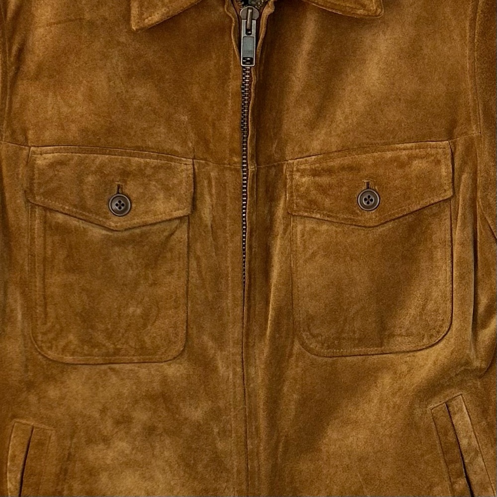 GAP‎ Men’s VINTAGE Suede Leather Jacket Sherpa Lined Camel Full Zip Pockets L - Picture 4 of 16